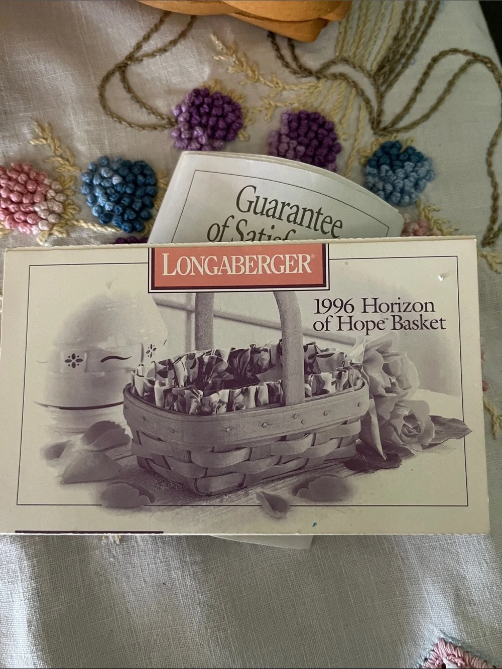 Longaberger 2000 Horizon of Hope Basket  #17787 Complete Set Lid Liner Extras